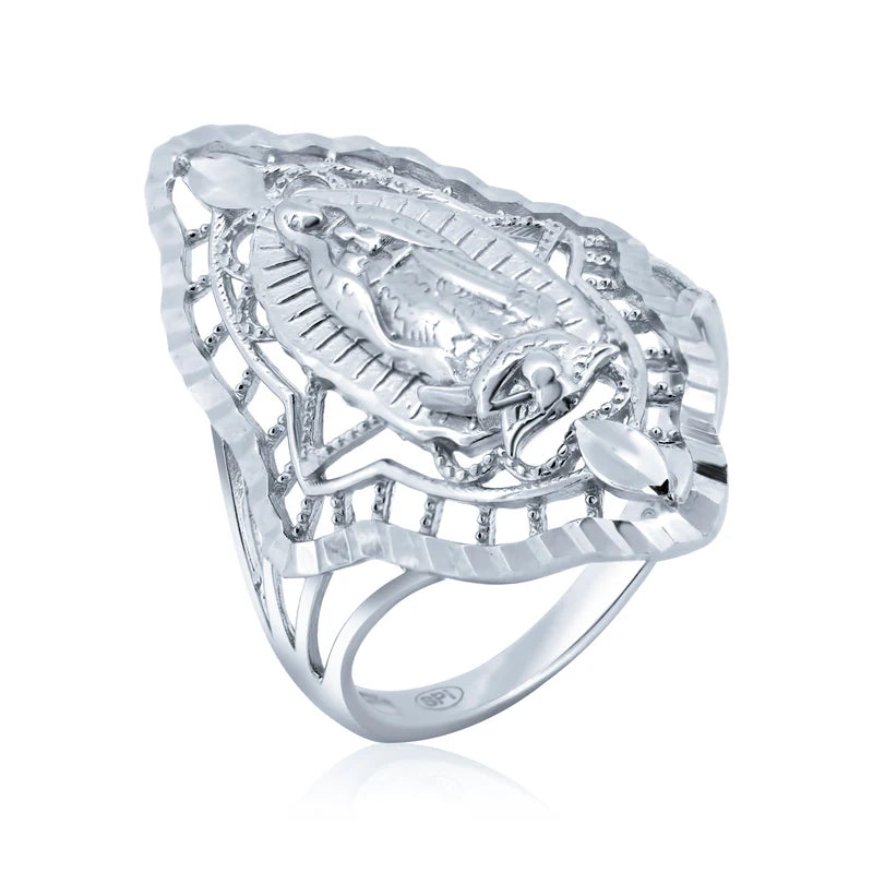 925 Sterling Silver Diamond Cut Filigree Guadalupe CZ Ring