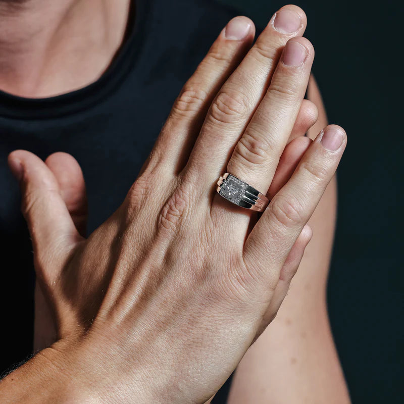 925 Sterling Silver Men's Square Ring with CZ