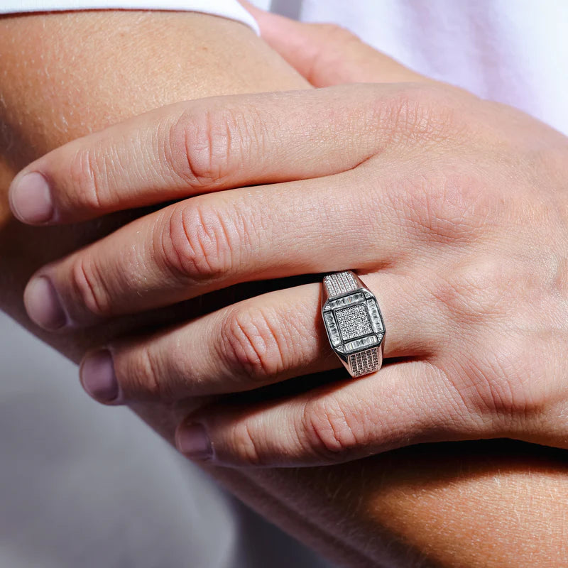 925 Sterling Silver Men's Square CZ Ring