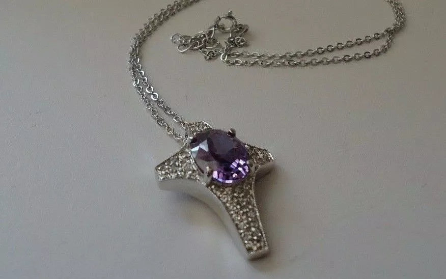 925 Sterling Silver Tanzanite CZ Rhodium Plated Cross Pendant Necklace