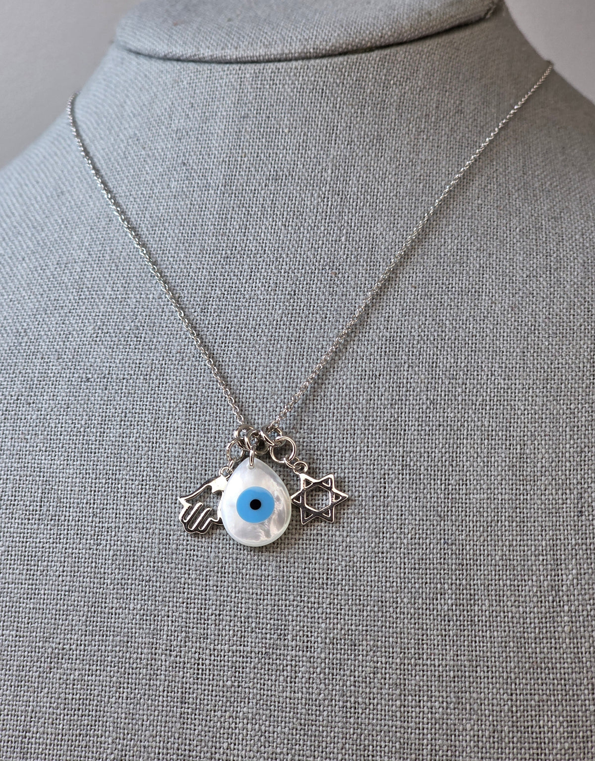 Collar MOP de mano de Fátima y ojo turco en plata de ley 925