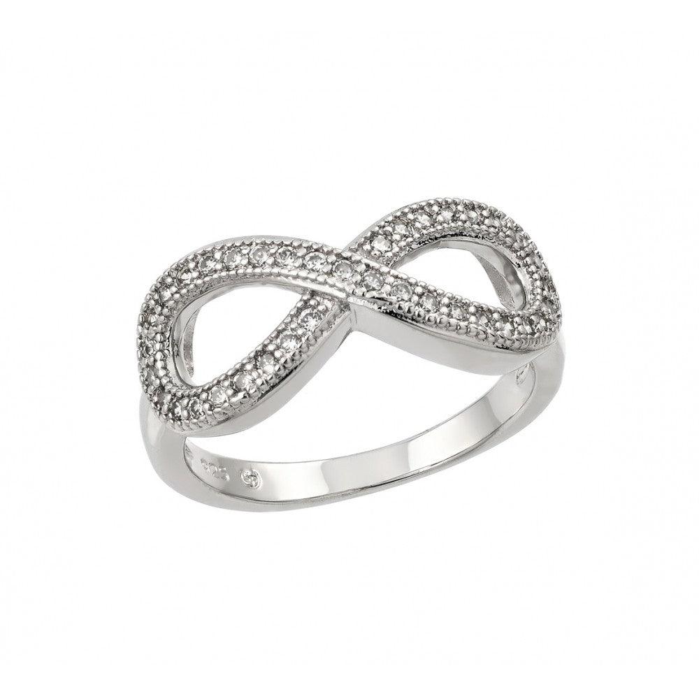925 Sterling Silver Clear Pave Set CZ Infinity Ring