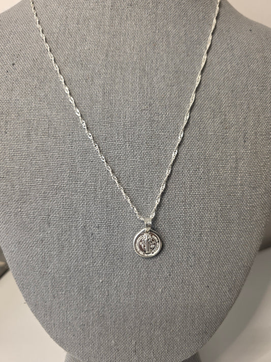 925 Sterling Silver 2mm Singapore Chain with 13mm Saint Benedict Pendant