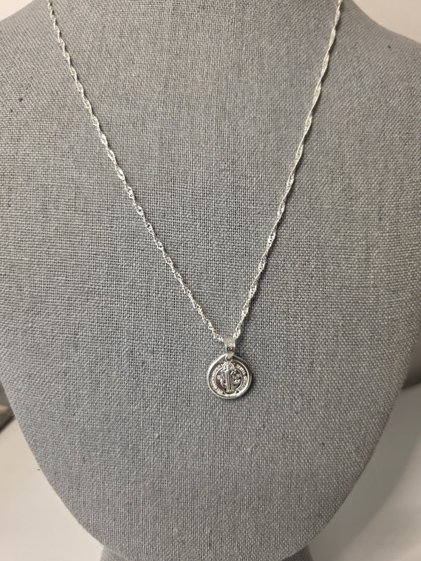 925 Sterling Silver 2mm Singapore Chain with 13mm Saint Benedict Pendant
