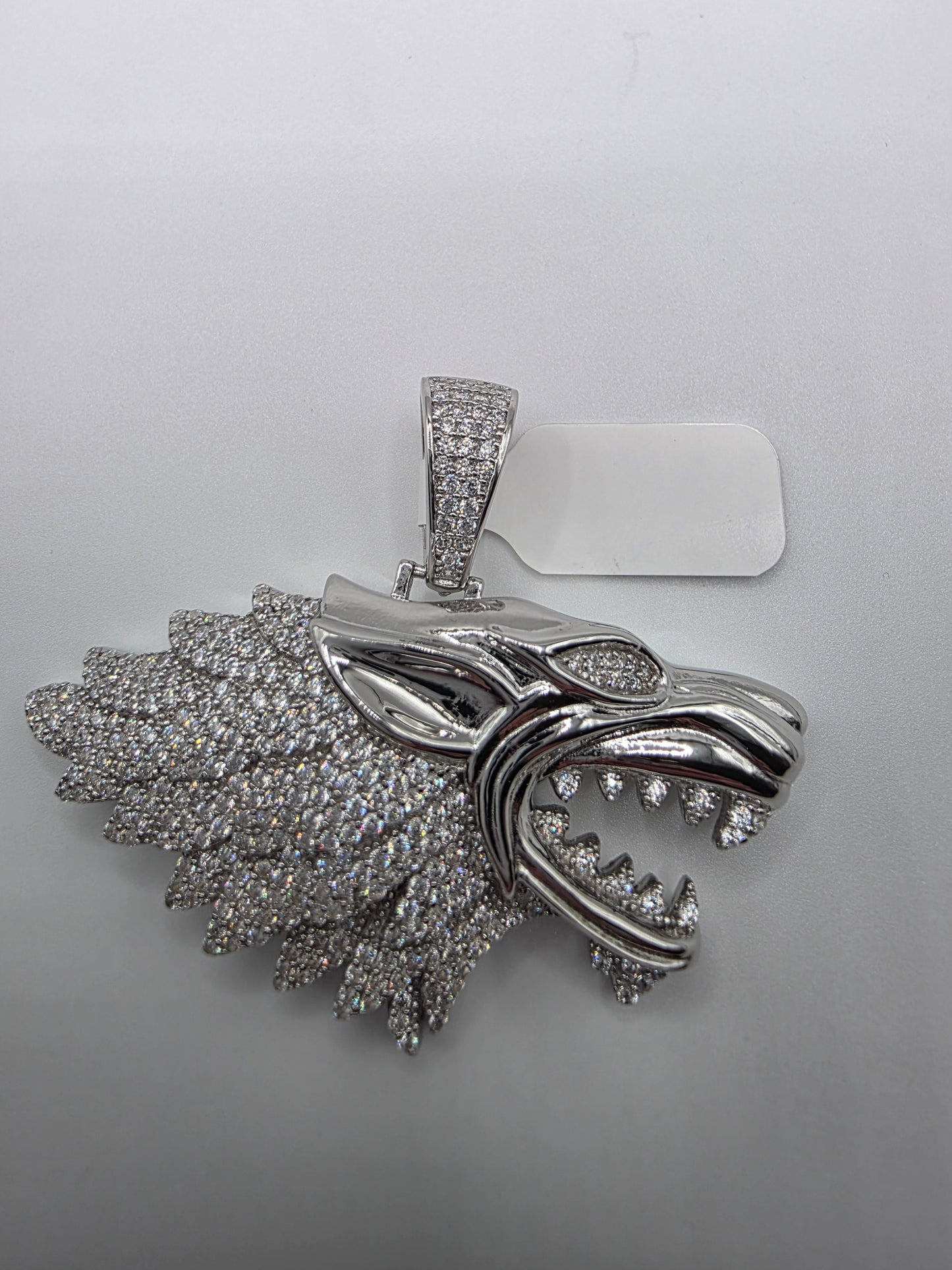 Rhodium Plated 925 Sterling Silver CZ Wolf Hip Hop Pendant