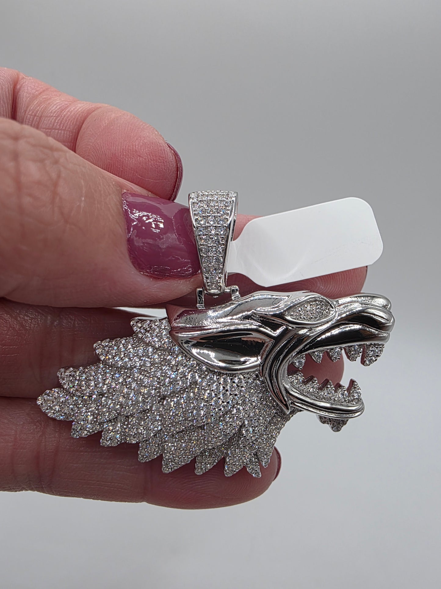 Rhodium Plated 925 Sterling Silver CZ Wolf Hip Hop Pendant