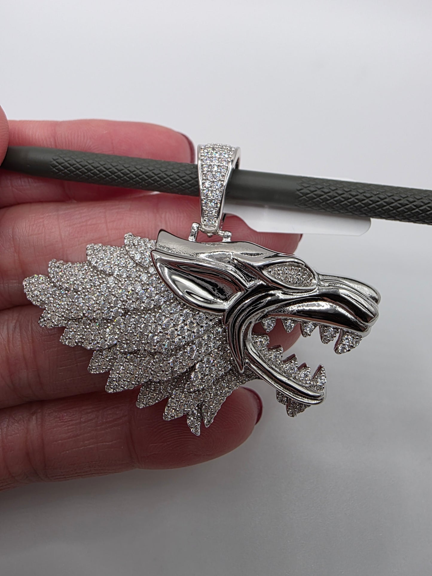 Rhodium Plated 925 Sterling Silver CZ Wolf Hip Hop Pendant