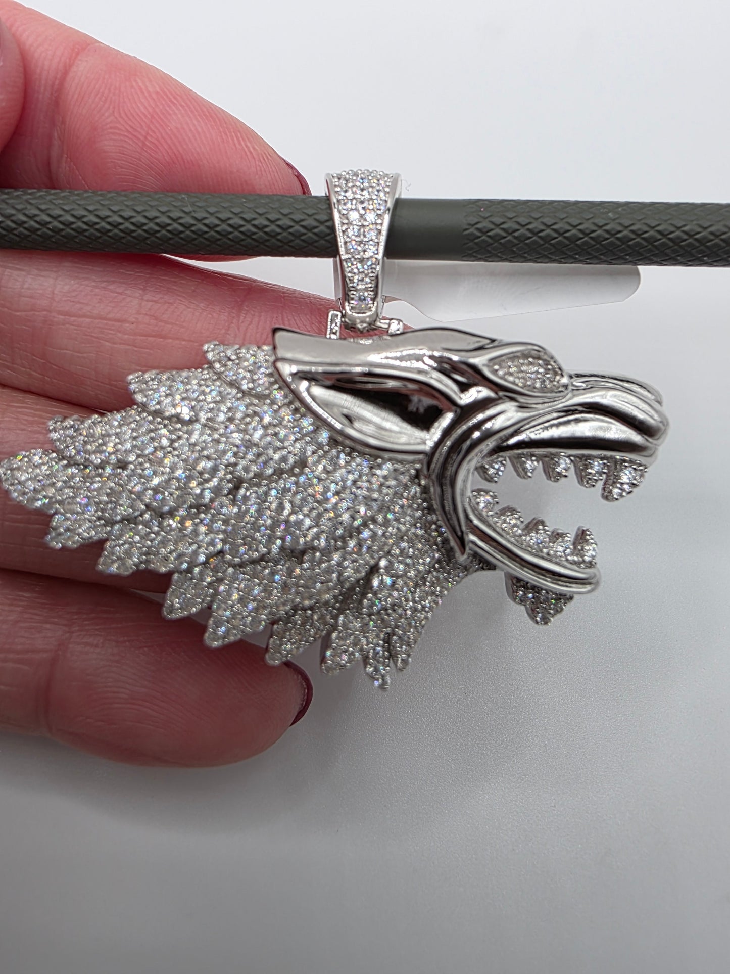 Rhodium Plated 925 Sterling Silver CZ Wolf Hip Hop Pendant