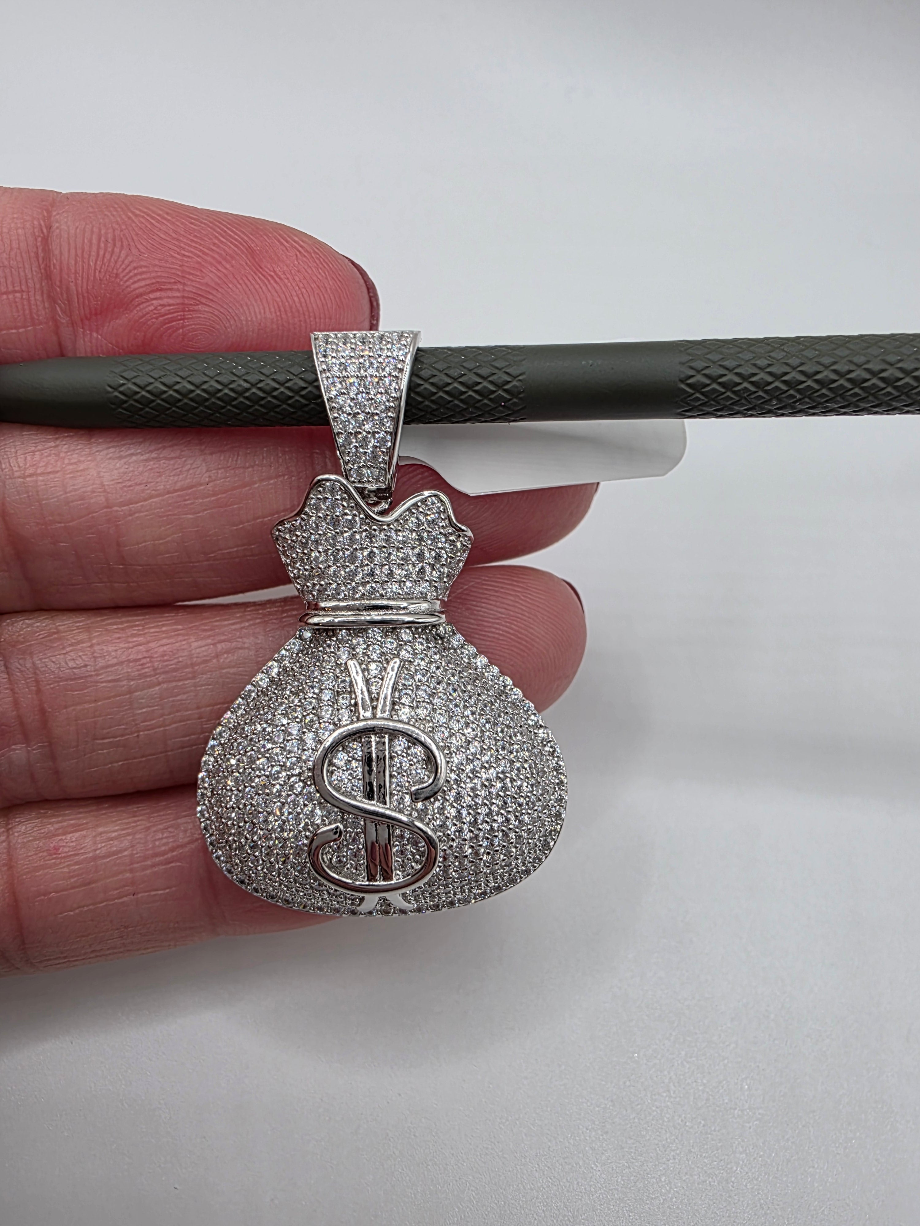 925 Sterling Silver CZ Money Bag Hip Hop Pendant.. – DahWear
