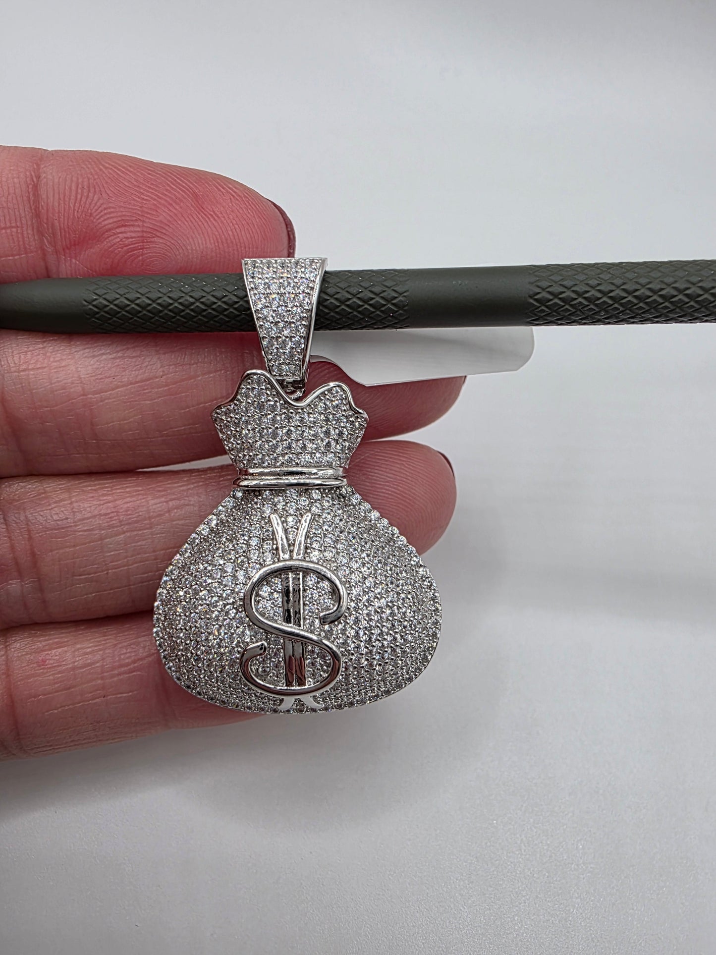925 Sterling Silver CZ Money Bag Hip Hop Pendant