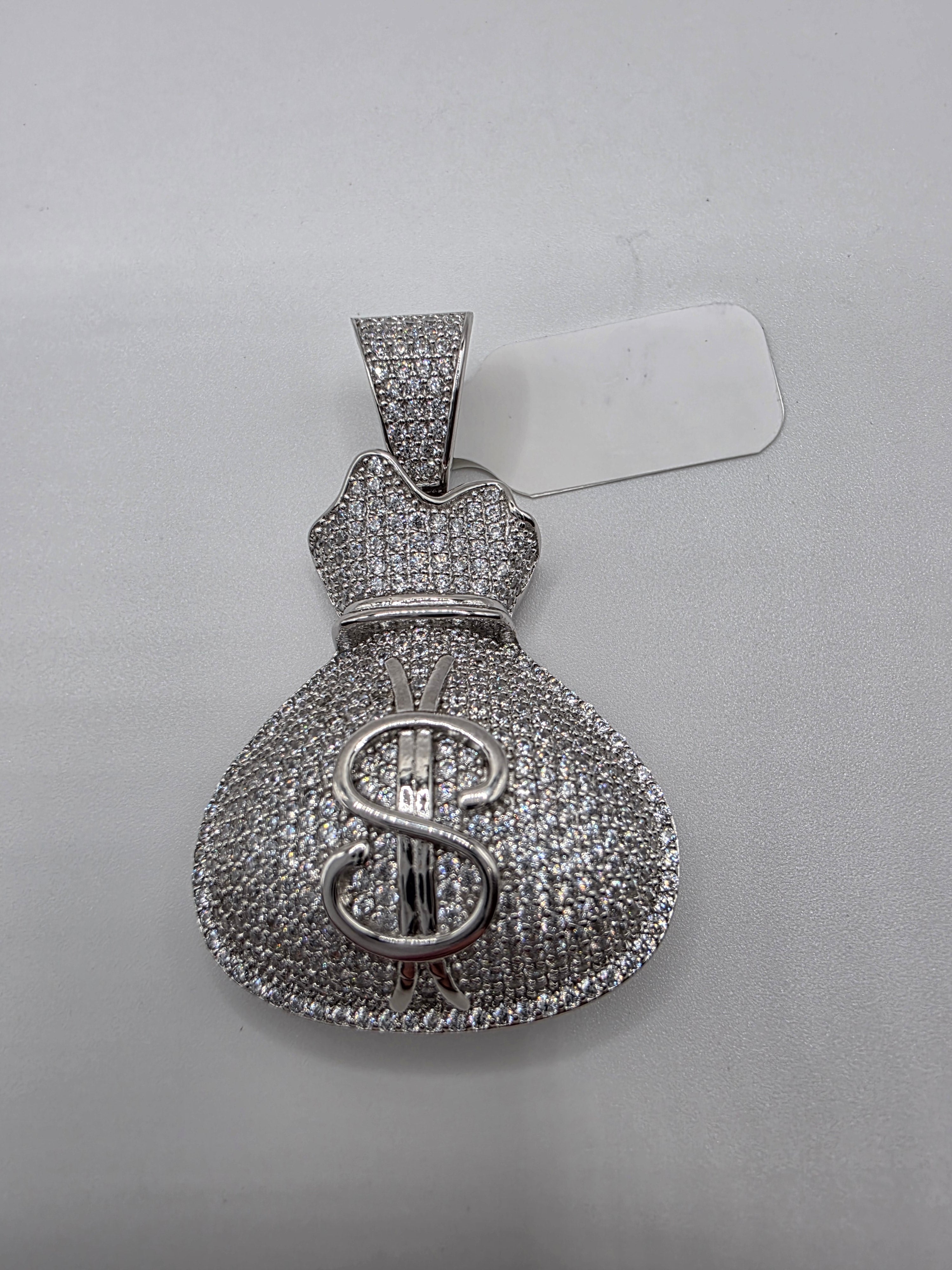 925 Sterling Silver CZ Money Bag Hip Hop Pendant.. – DahWear