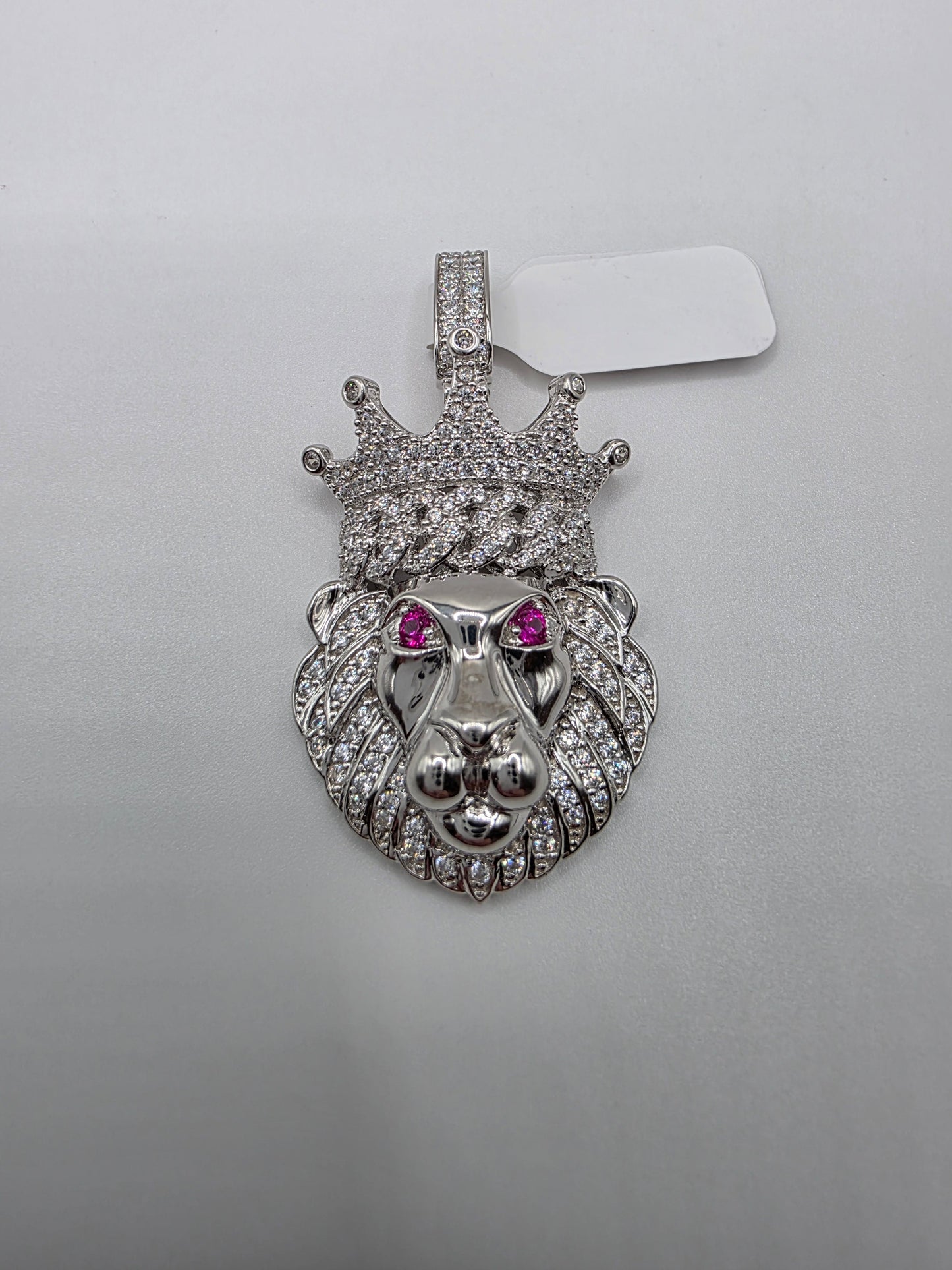 925 Sterling Silver Crown Lion CZ Pendant