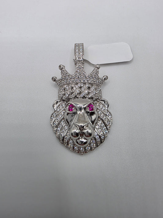 925 Sterling Silver Crown Lion CZ Pendant