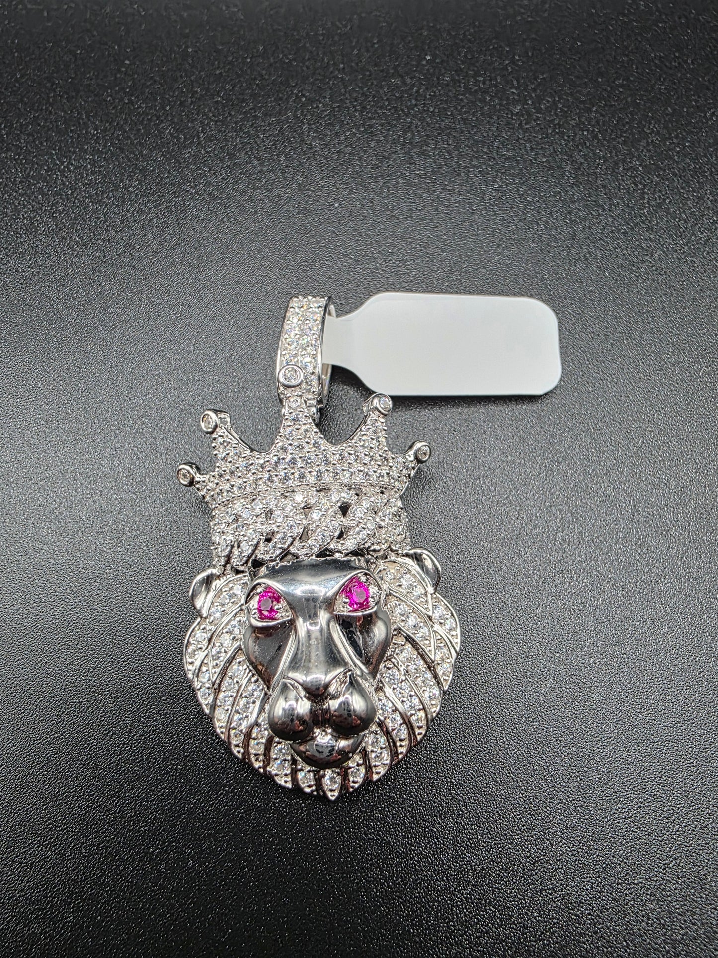 925 Sterling Silver Crown Lion CZ Pendant