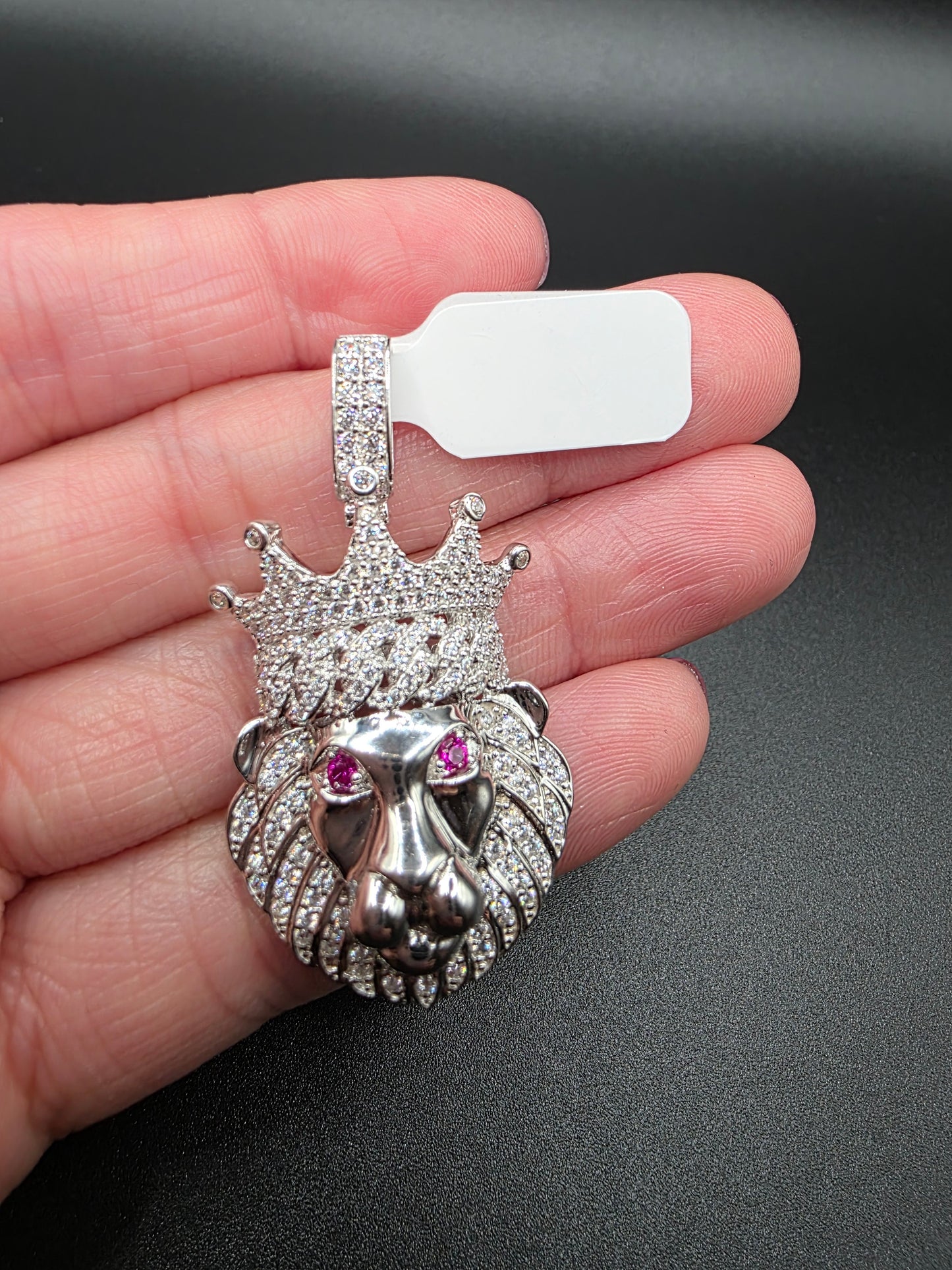 925 Sterling Silver Crown Lion CZ Pendant