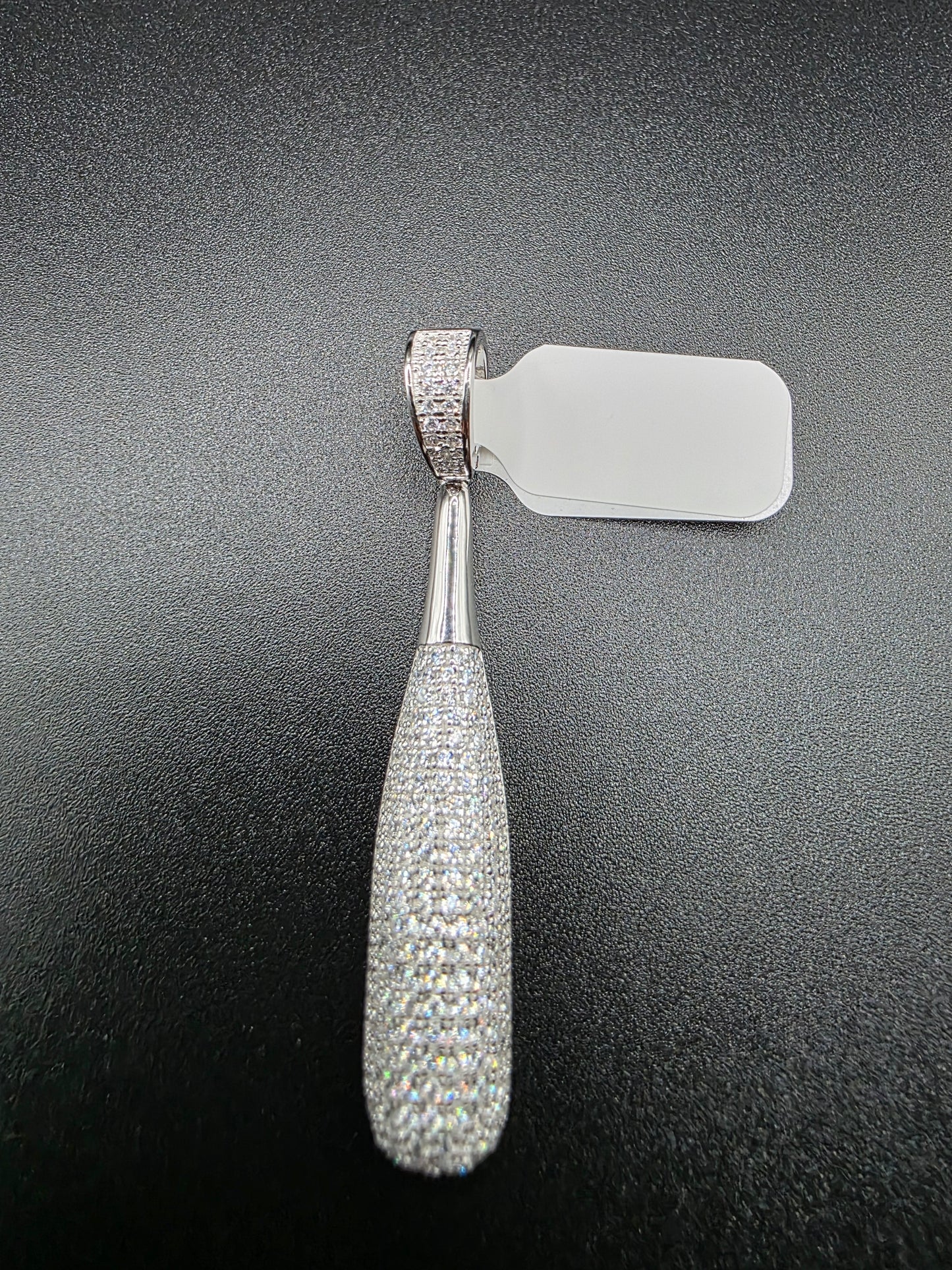 Rhodium Plated 925 Sterling Silver CZ Baseball Bat Hip Hop Pendant