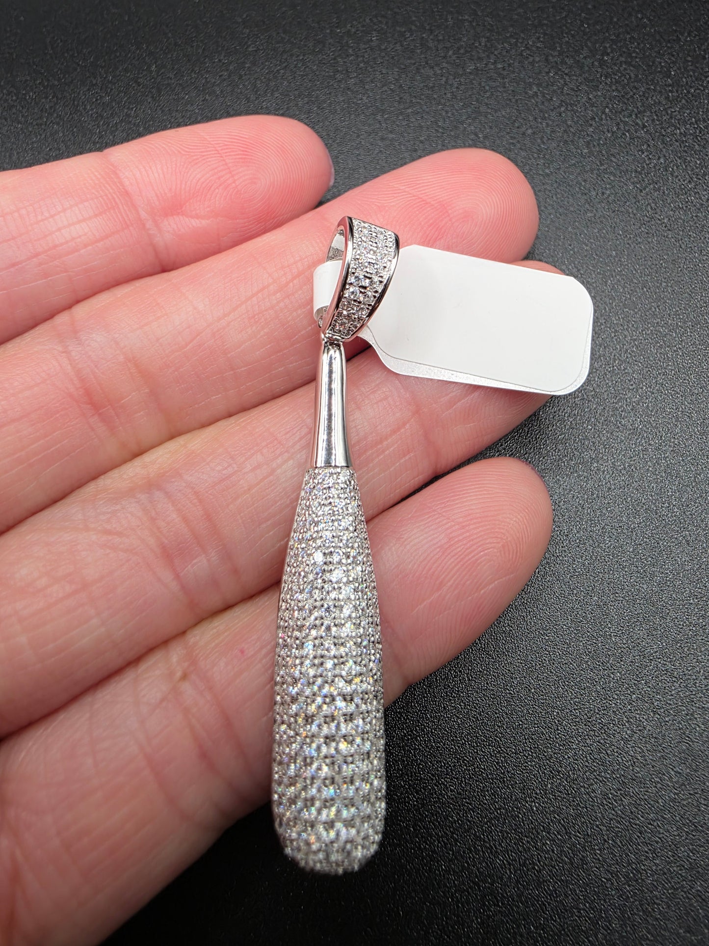 Rhodium Plated 925 Sterling Silver CZ Baseball Bat Hip Hop Pendant