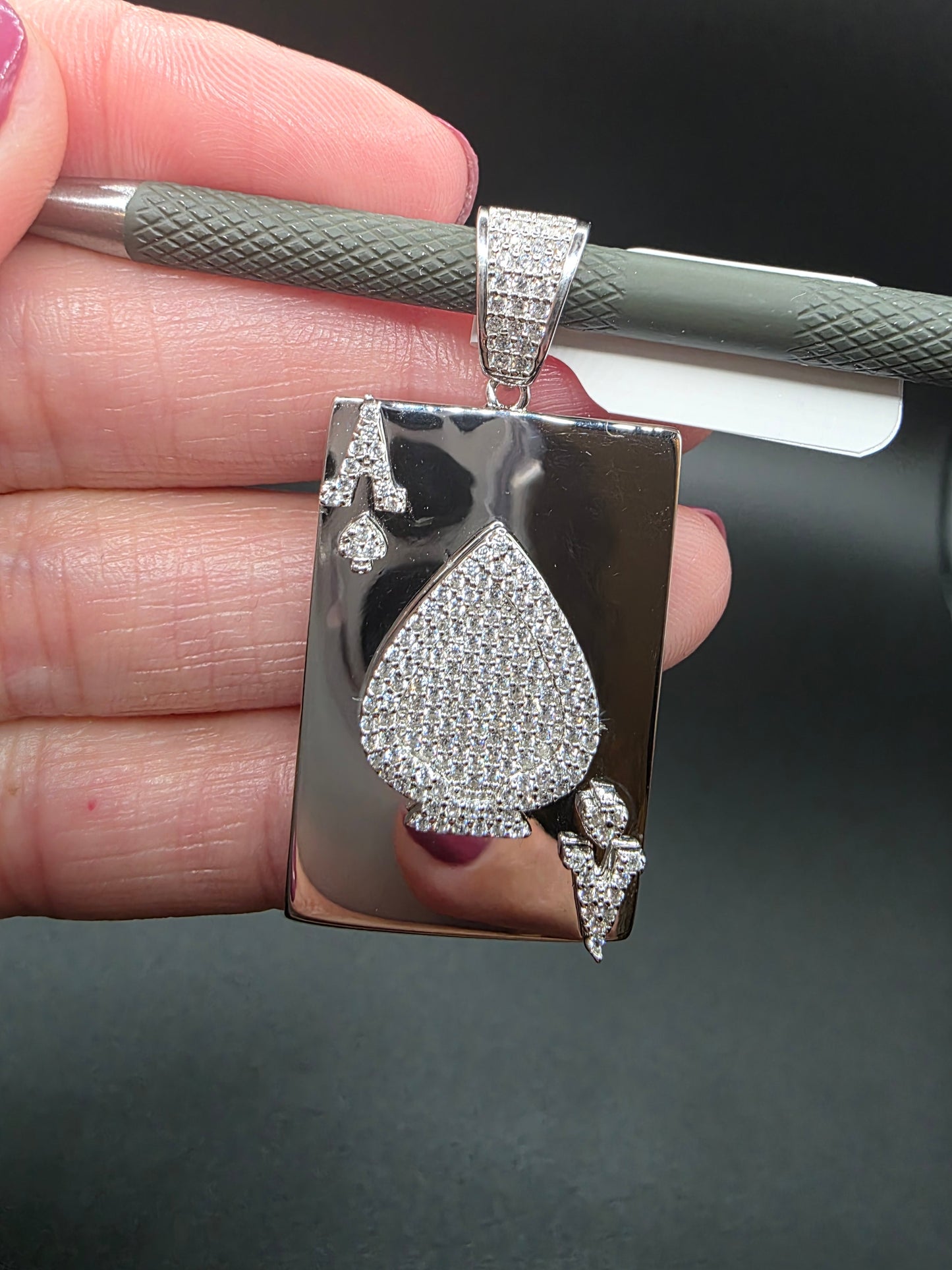 925 Sterling Silver Ace of Spades Card Hip Hop Pendant