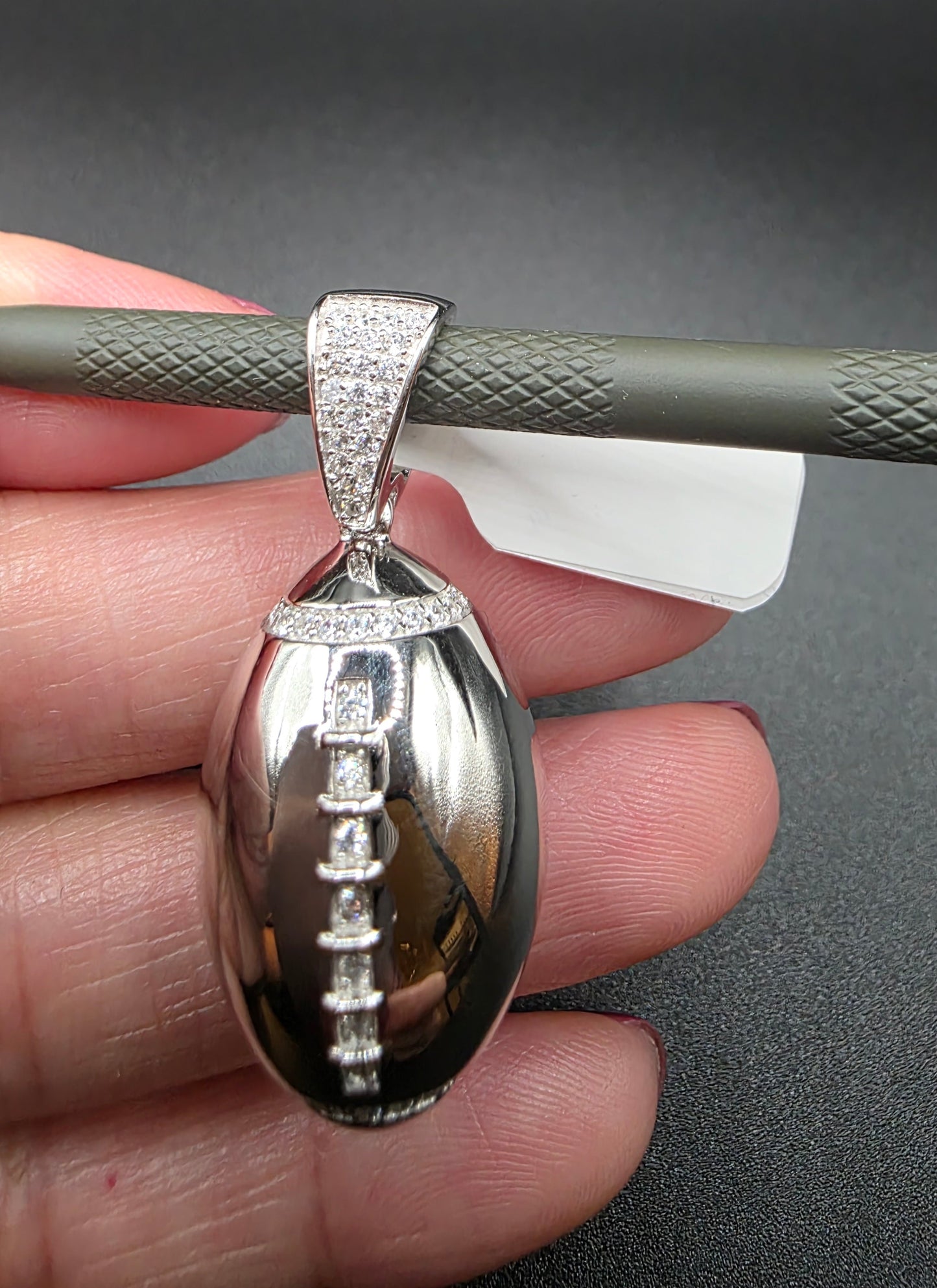 925 Sterling Silver Football Clear CZ Pendant