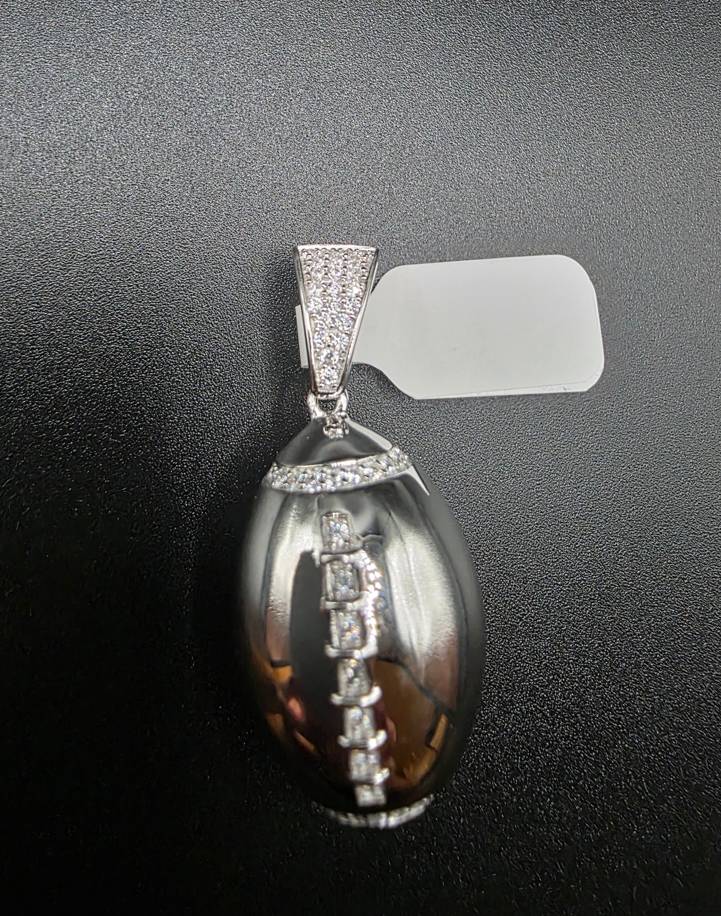 925 Sterling Silver Football Clear CZ Pendant