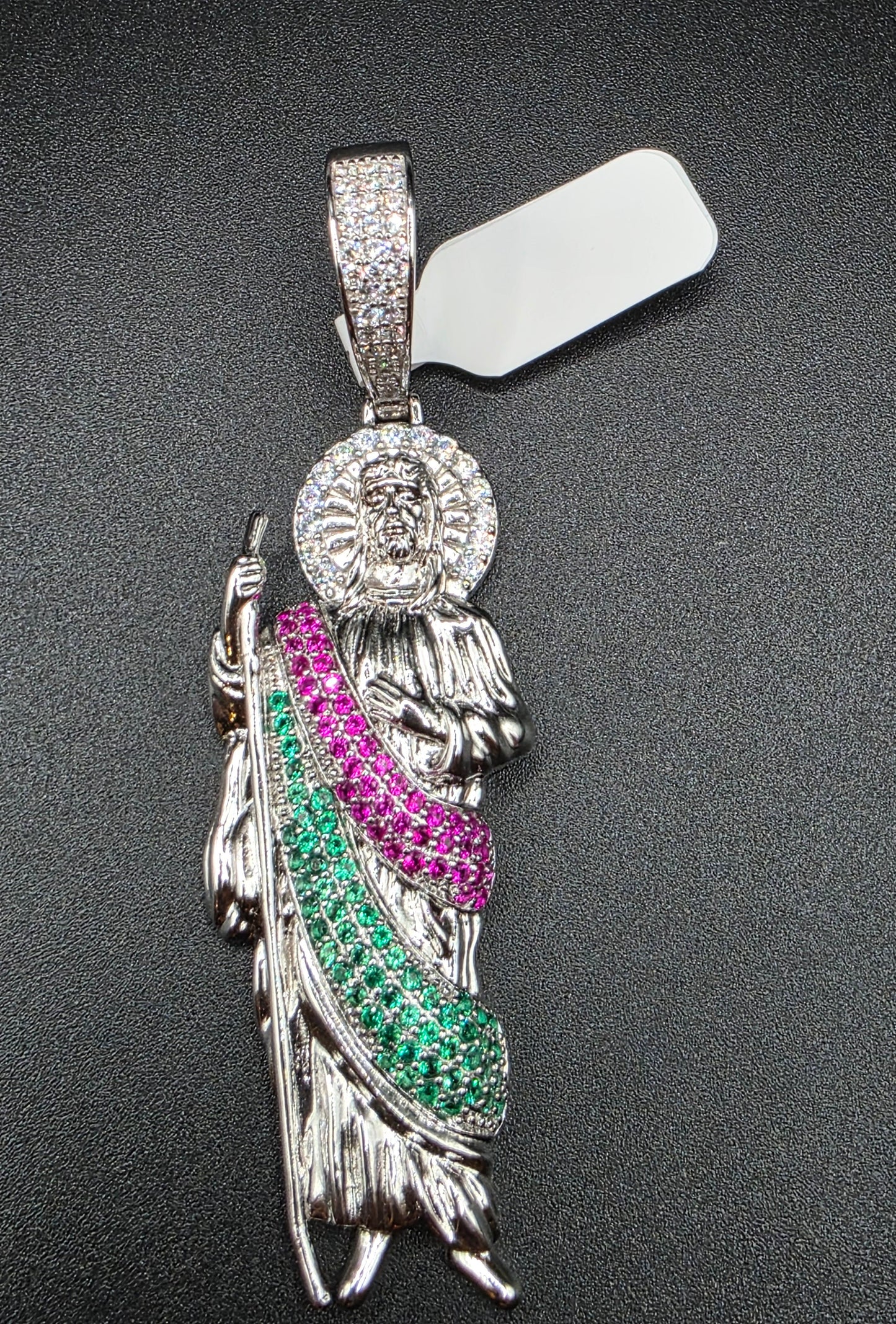 925 Sterling Silver Multi Color CZ St Jude Hip Hop Pendant