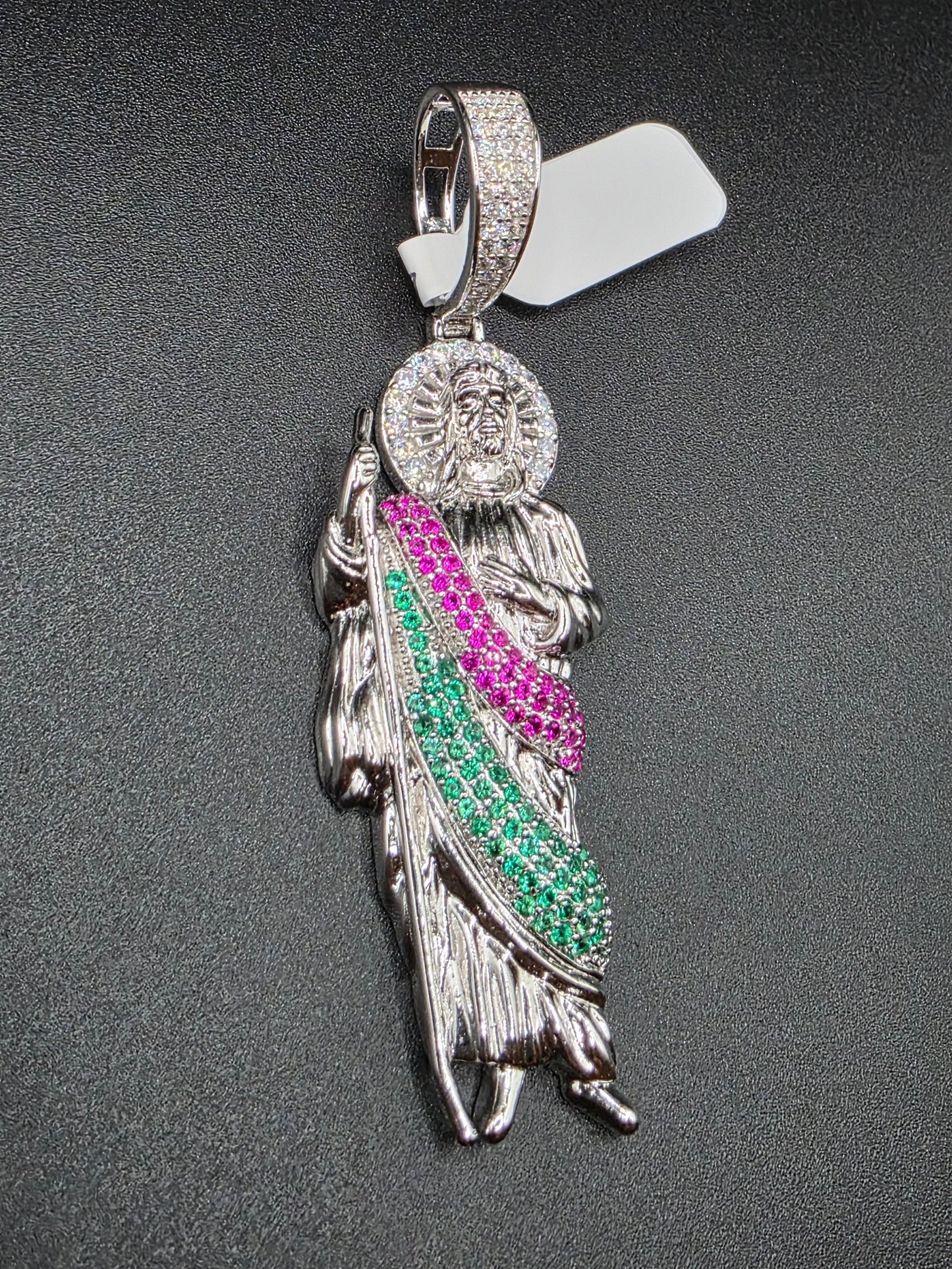 925 Sterling Silver Multi Color CZ St Jude Hip Hop Pendant
