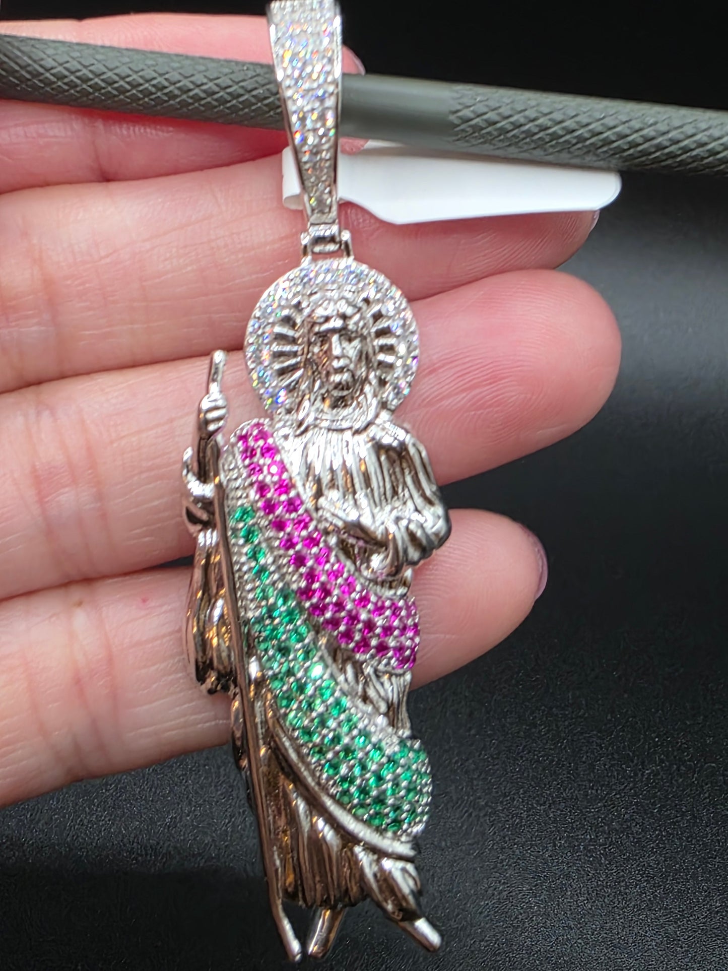 925 Sterling Silver Multi Color CZ St Jude Hip Hop Pendant