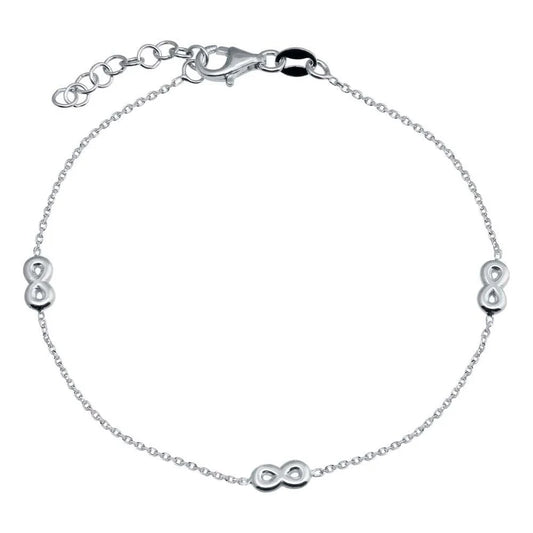 925 Sterling Silver Single Strand Bracelet with 3 Infinity Element..