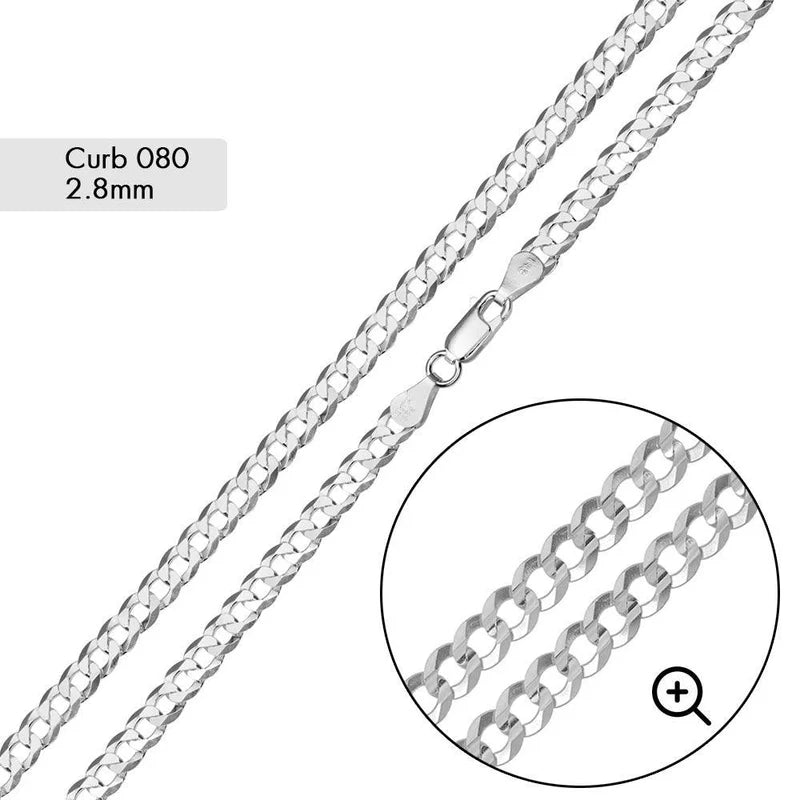 2.8MM 925 Sterling Silver Curb Chain