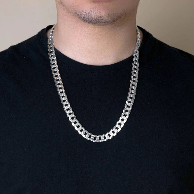 10.8MM 925 Sterling Silver 1 Side Diamond Cut 1 Side Plain Chain