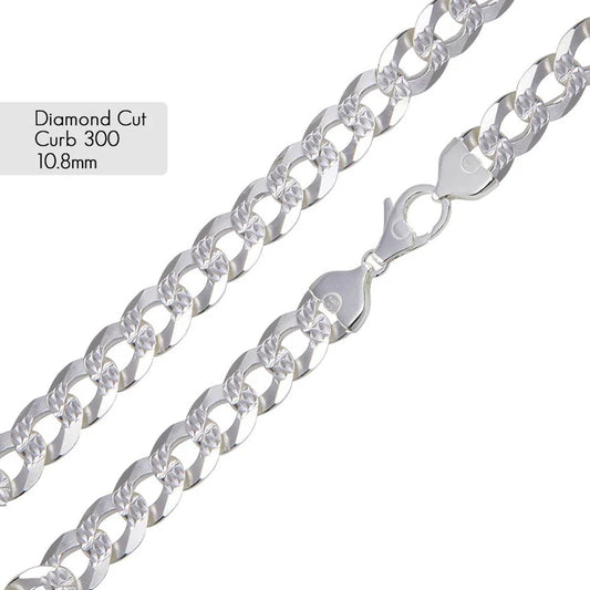 10.8MM 925 Sterling Silver 1 Side Diamond Cut 1 Side Plain Chain