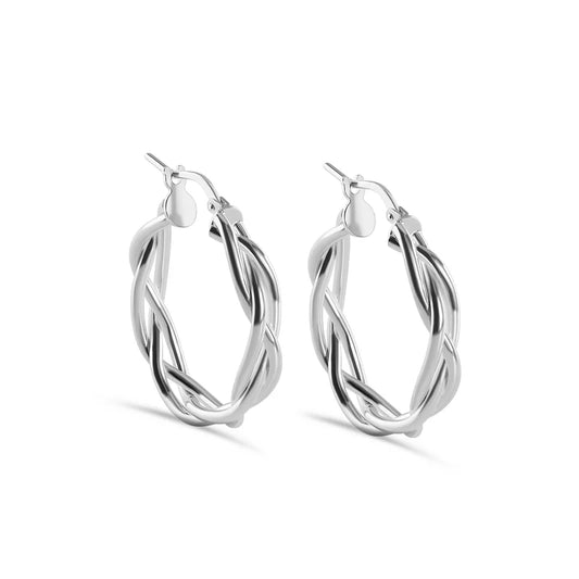 925 Sterling Silver High Polished Weave Hoop Earrings