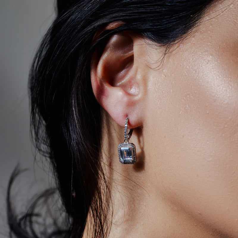 925 Sterling Silver Dangling CZ Leverback Earrings