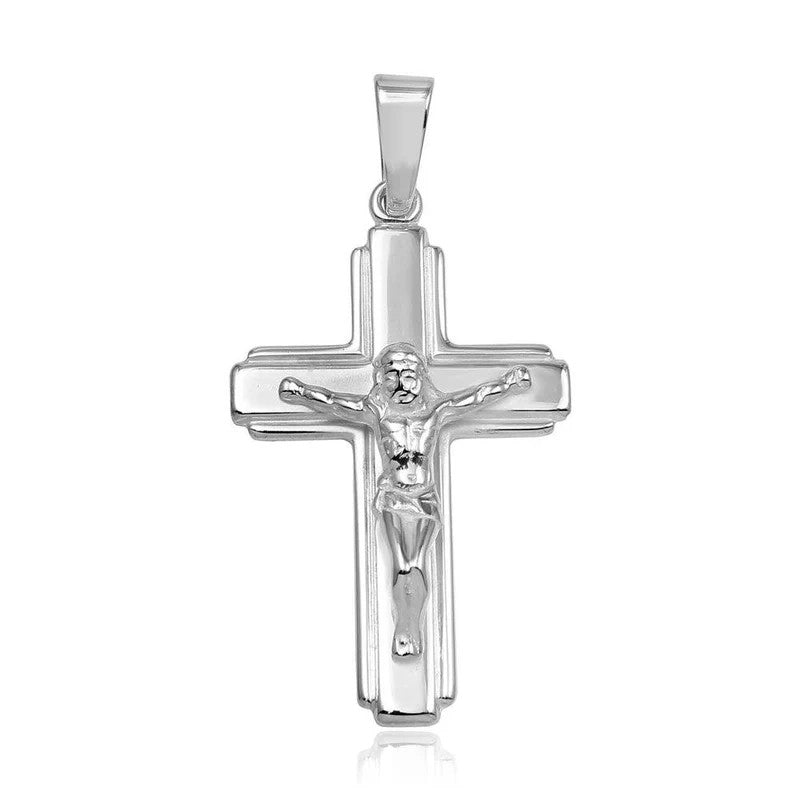 925 Sterling Silver High Polished Border Edge Crucifix Pendant