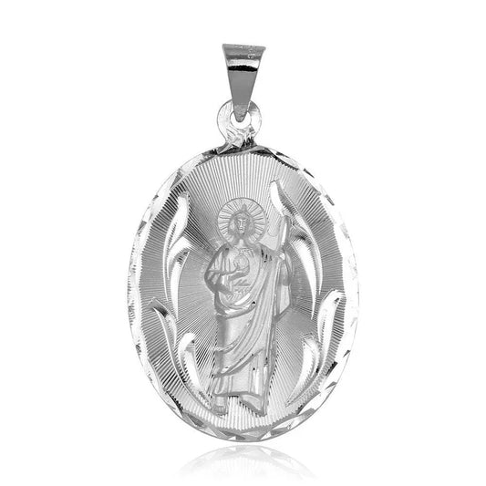 925 Sterling Silver High-Polished Oval St. Jude Medallion Pendant