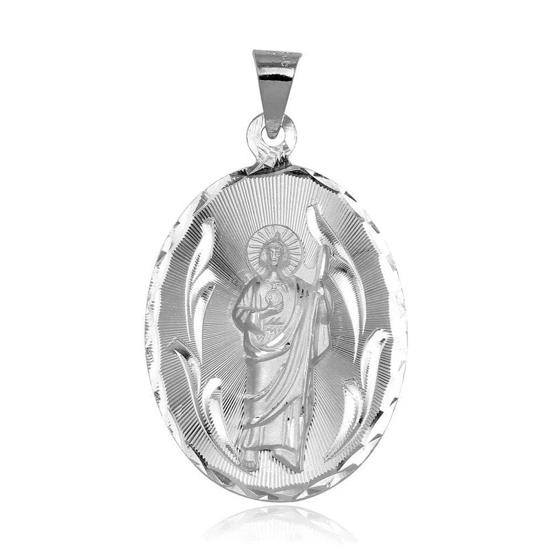 925 Sterling Silver High-Polished Oval St. Jude Medallion Pendant