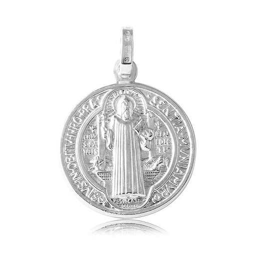 925 Sterling Silver High Polished Saint Benedict Medallion 25mm Pendant