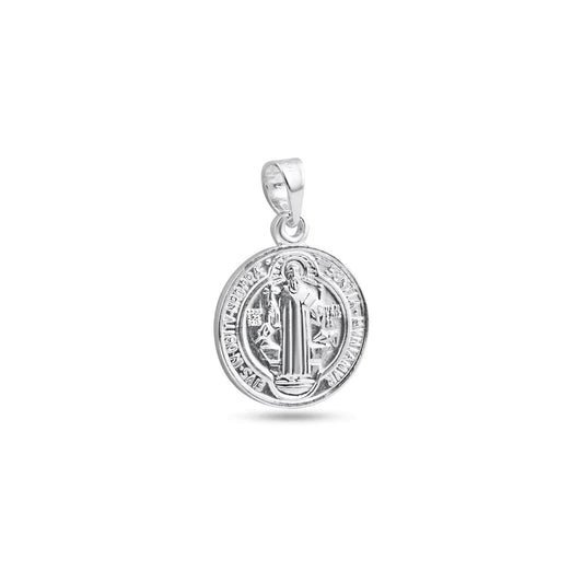 925 Sterling Silver High Polished Saint Benedict Medallion 16.4mm Pendant