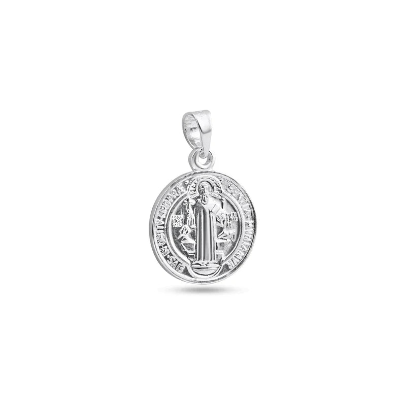 925 Sterling Silver High Polished Saint Benedict Medallion 16.4mm Pendant