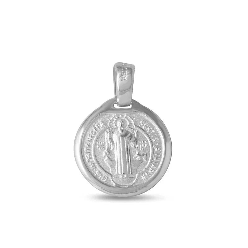 925 Sterling Silver High Polished Saint Benedict Medallion 13mm Pendant