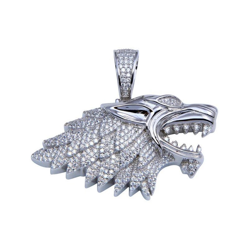 Rhodium Plated 925 Sterling Silver CZ Wolf Hip Hop Pendant