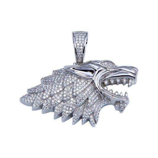 Rhodium Plated 925 Sterling Silver CZ Wolf Hip Hop Pendant