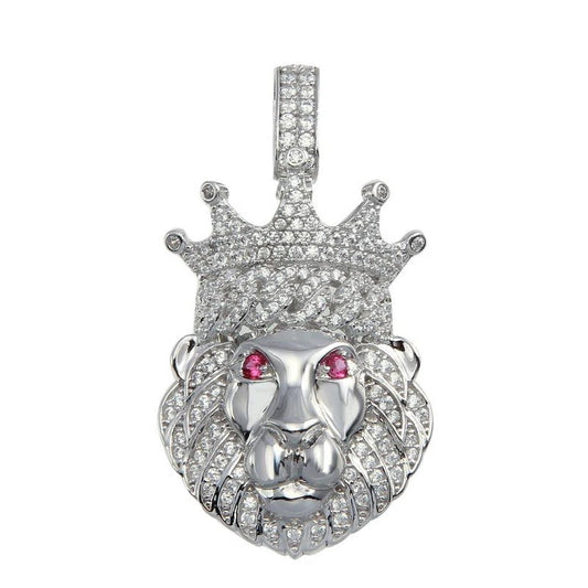 925 Sterling Silver Crown Lion CZ Pendant