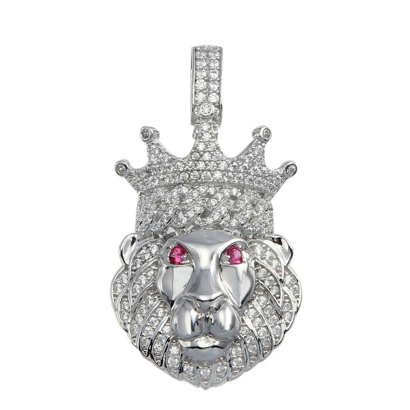 925 Sterling Silver Crown Lion CZ Pendant