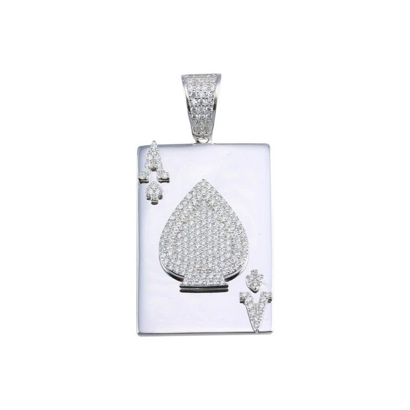 925 Sterling Silver Ace of Spades Card Hip Hop Pendant