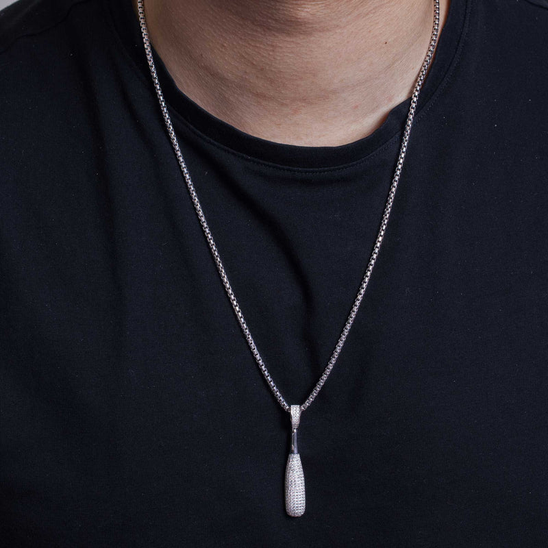 Rhodium Plated 925 Sterling Silver CZ Baseball Bat Hip Hop Pendant