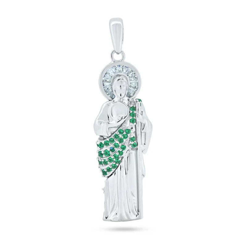925 Sterling Silver Green CZ St Jude Pendant