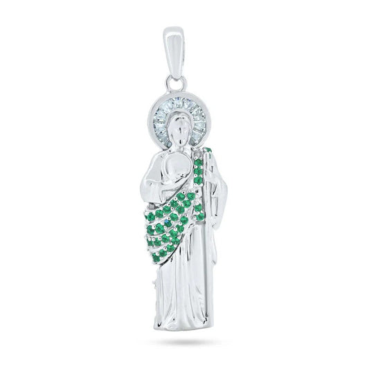 925 Sterling Silver Green CZ St Jude Pendant