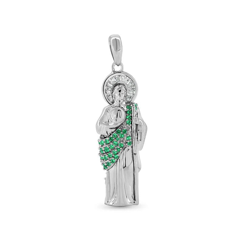 925 Sterling Silver Green CZ St Jude Pendant