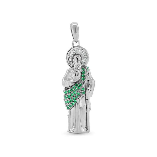 925 Sterling Silver Green CZ St Jude Pendant
